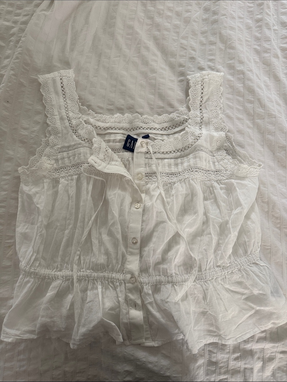 GAP White Cotton Eyelette Trim Button Front Tank